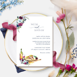 Berry Burgundy und Blue Floral Pizza Wedding Einladung