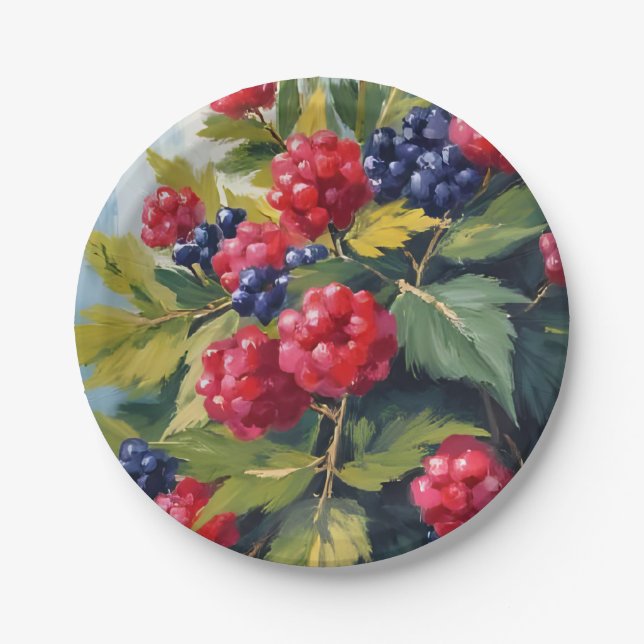 Berry Bush Raspberry Blackberries Watercolor Fruit Pappteller (Vorderseite)