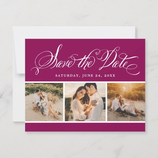 Berry Calligraphy Script Wedding Foto Collage Save The Date (Vorderseite)