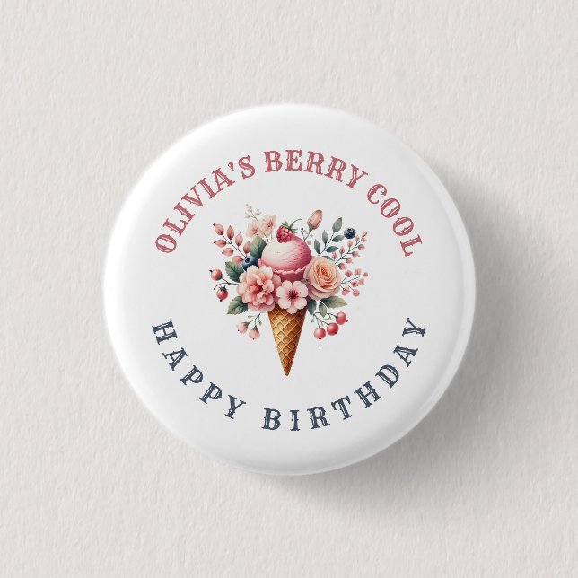 Berry Cool Happy Birthday Ice Creme Party Button (Vorderseite)