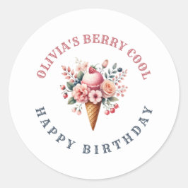 Berry Cool Happy Birthday Ice Creme Party Runder Aufkleber