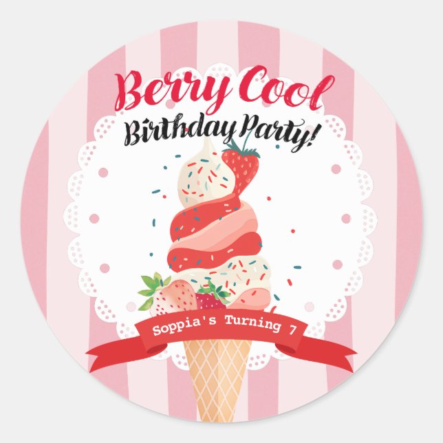 Berry Cool Strawberry Ice Creme Geburtstag Runder Aufkleber (Vorderseite)