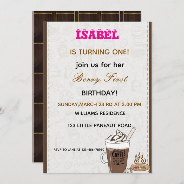 Berry Einladung zum ersten Geburtstag (Vorne/Hinten)