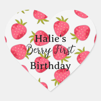 Berry Erdbeere zum ersten Geburtstag Herz-Aufkleber