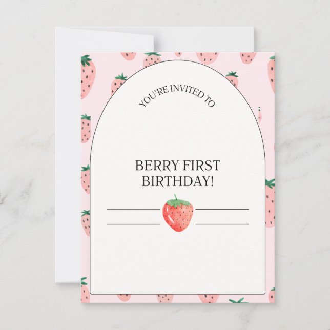 Berry Erdbeeren zum ersten Geburtstag Einladung Ki (Vorderseite)