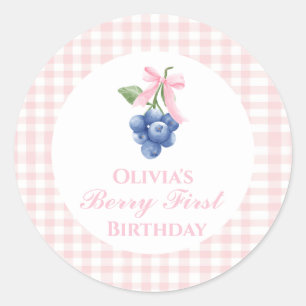 Berry erste Blaubeer-Geburtstag mit rosa Schleife  Runder Aufkleber