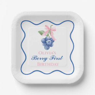 Berry erste Blaubeer-Geburtstag Pink Bow Coquette Pappteller