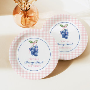 Berry Erste Blaubeer-Geburtstag Rosa Schleife Ging Pappteller