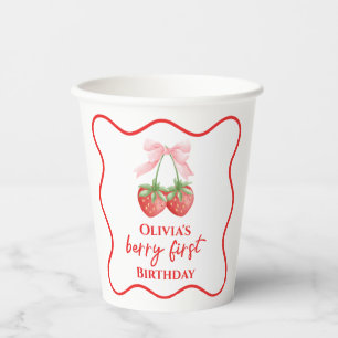 Berry erste Erdbeer-Geburtstag mit rosa Schleife Pappbecher