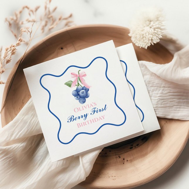 Berry erste Heidelbeere Geburtstag Pink Bow Coquet Serviette (Von Creator hochgeladen)
