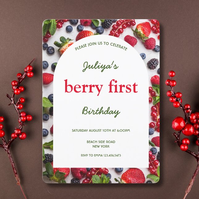 Berry Erster 1. Geburtstag Foto Einladung (Von Creator hochgeladen)