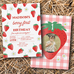 Berry Erster 1. Geburtstag Strawberry Foto Einladung