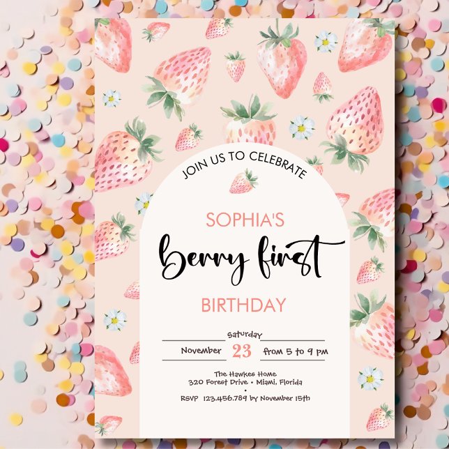 Berry erster Erdbeeren-Kindergeburtstag Einladung (Von Creator hochgeladen)