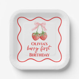 Berry erster Erdbeergeburtstag Pink Bow Pappteller
