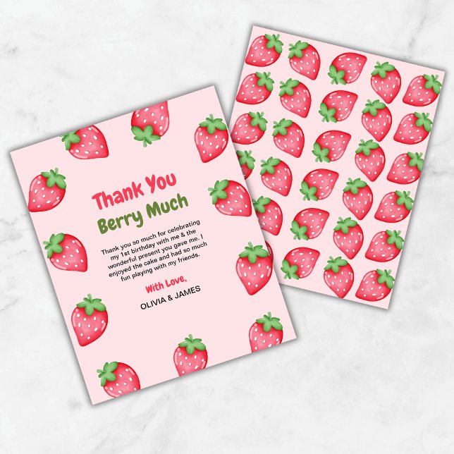 Berry Erster Geburtstag 1. Geburtstag Dankeschön K (Berry First Birthday Strawberry 1st Birthday Thank You Card  )
