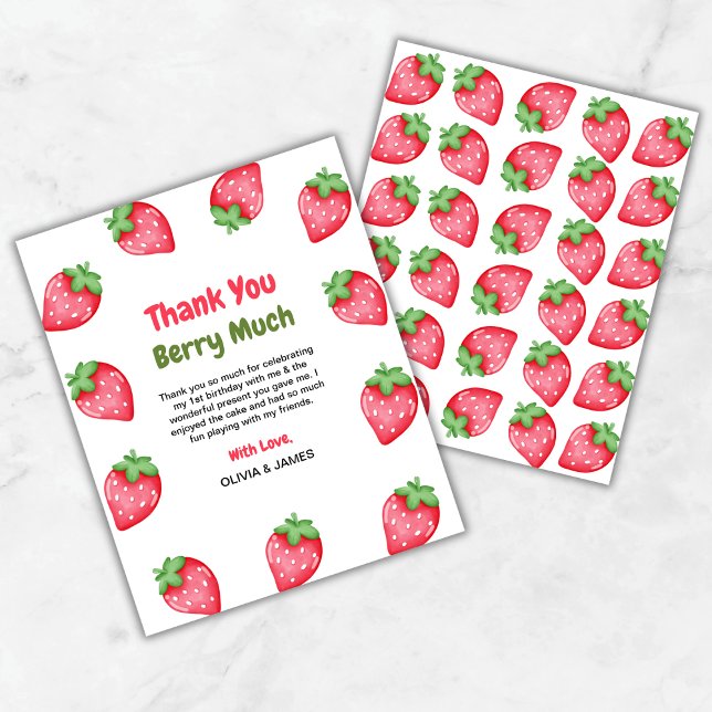 Berry Erster Geburtstag 1. Geburtstag Dankeschön K (Berry First Birthday Strawberry 1st Birthday Thank You Card  )