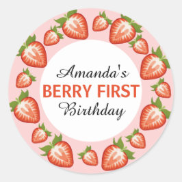 Berry erster Geburtstag Berry Girl pink Strawberry Runder Aufkleber