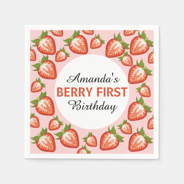 Berry erster Geburtstag Berry Girl pink Strawberry Serviette (Vorderseite)