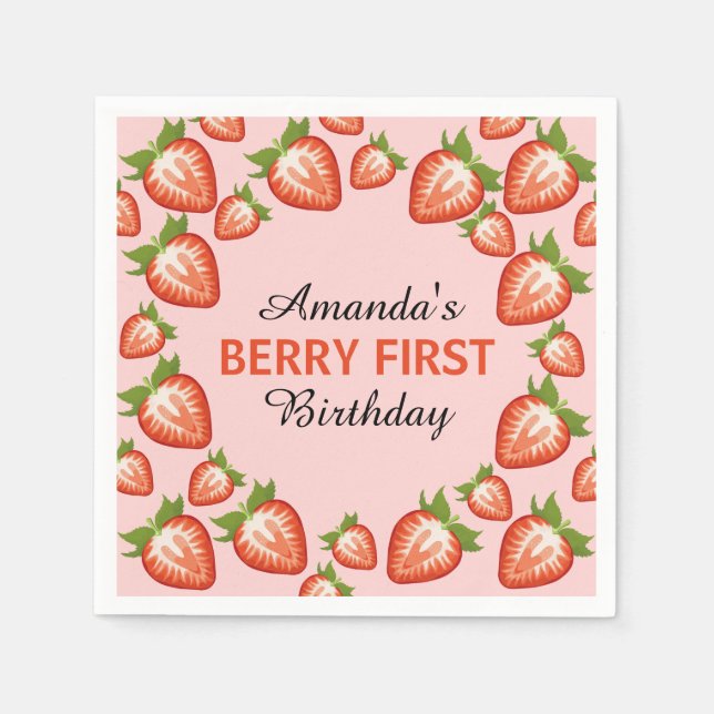 Berry erster Geburtstag Berry Girl pink Strawberry Serviette (Vorderseite)