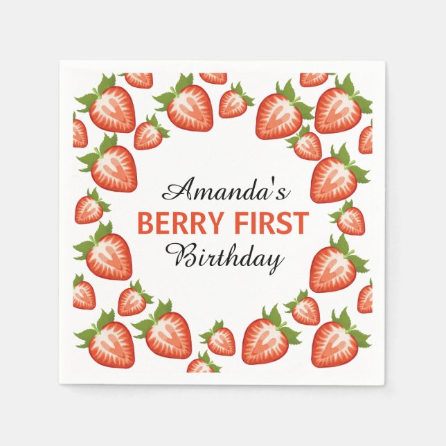 Berry erster Geburtstag Berry Girl pink Strawberry Serviette (Vorderseite)