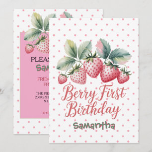 Berry Erster Geburtstag Erdbeer Eine Süße Beere Einladung
