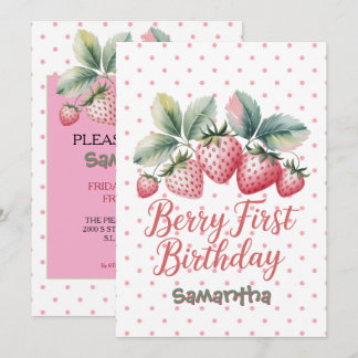 Berry Erster Geburtstag Erdbeer Eine Süße Beere  Einladung