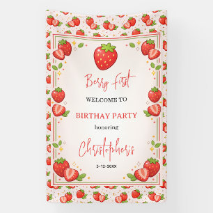 Berry Erster Geburtstag   Erdbeere 1. Geburtstag Banner