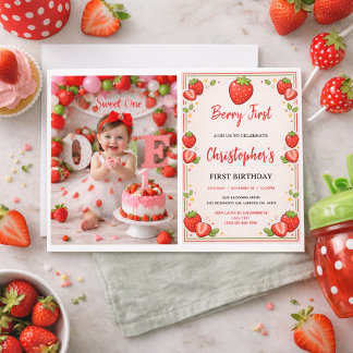 Berry Erster Geburtstag | Erdbeere 1. Geburtstag Einladung