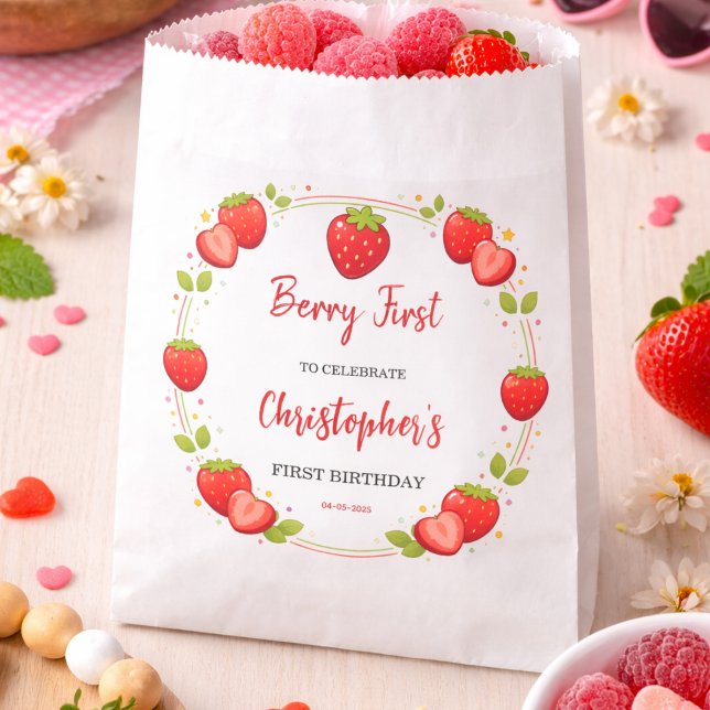 Berry Erster Geburtstag | Erdbeere 1. Geburtstag Geschenktütchen (Berry First Birthday | Strawberry 1st Birthday Favor Bag
)
