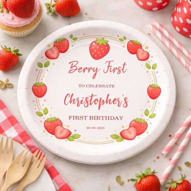 Berry Erster Geburtstag | Erdbeere 1. Geburtstag Pappteller (Berry First Birthday | Strawberry 1st Birthday Paper Plates
)