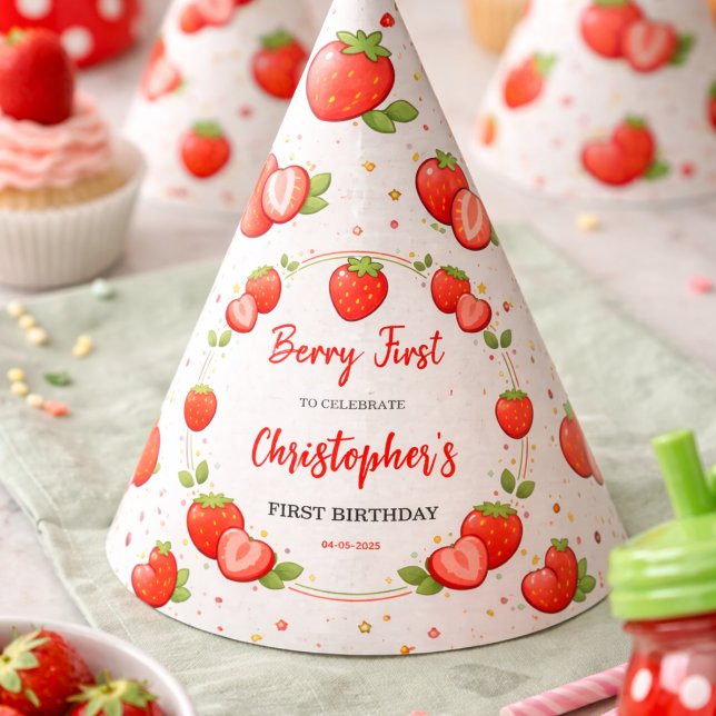 Berry Erster Geburtstag | Erdbeere 1. Geburtstag Partyhütchen (Berry First Birthday | Strawberry 1st Birthday Party Hat)