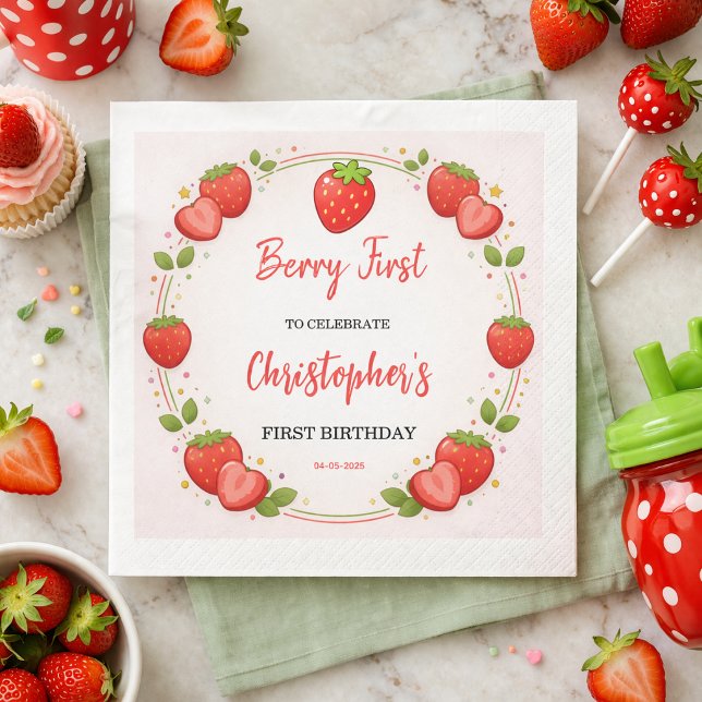 Berry Erster Geburtstag | Erdbeere 1. Geburtstag Serviette (Berry First Birthday | Strawberry 1st Birthday Napkins
)