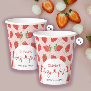 Berry Erster Geburtstag Erdbeere Rosa Personalisie Pappbecher