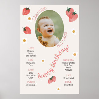 Berry Erster Geburtstag Erdbeeren Meilenstein Mädc Poster