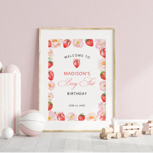 Berry Erster Geburtstag Erdbeerschleife Willkommen Poster