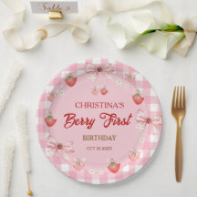 Berry erster Geburtstag rosa Erdbeere Gingham