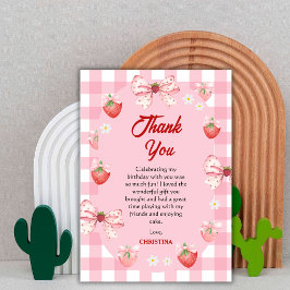 Berry erster Geburtstag rosa Erdbeere Gingham süß Dankeskarte