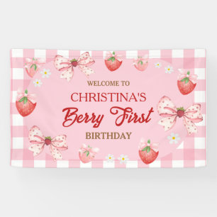 Berry erster Geburtstag rosa Gingham Erdbeermädche Banner