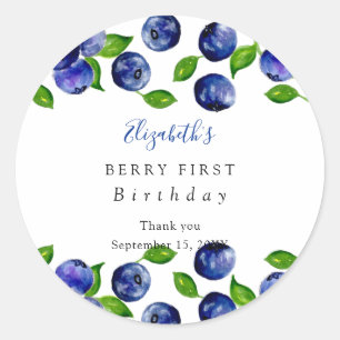 Berry Erster Geburtstag Wasserfarbe Blaubeere Nied Runder Aufkleber