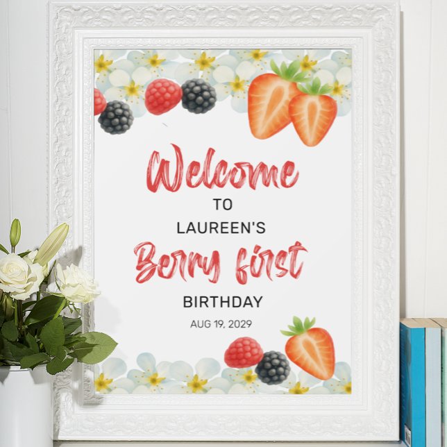 Berry Erster Geburtstag Willkommensschild Poster (Von Creator hochgeladen)