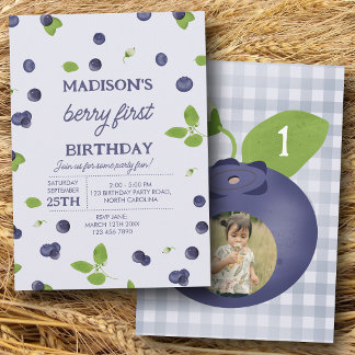 Berry First 1. Geburtstag Blaubeer Foto Einladung