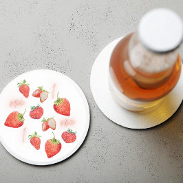 Berry First | 1. Geburtstag | Erdbeere | Muster Runder Pappuntersetzer