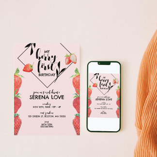 Berry First | 1. Geburtstag | Erdbeere | Rosa Einladung