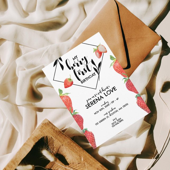Berry First | 1. Geburtstag | Erdbeere | weiß Einladung (Von Creator hochgeladen)