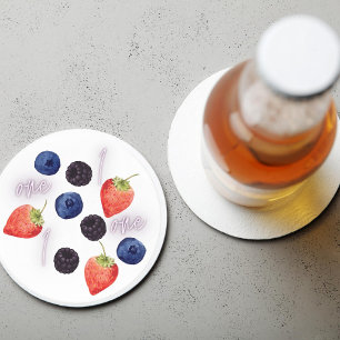Berry First 1. Geburtstag Gemischte Berry Mu Runder Pappuntersetzer