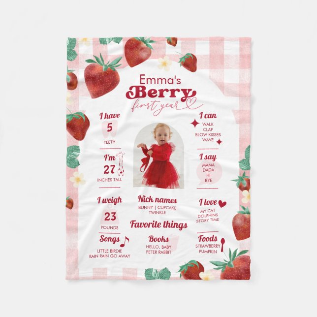 Berry First 1. Geburtstagsmeilenstein Fleecedecke (Vorderseite)