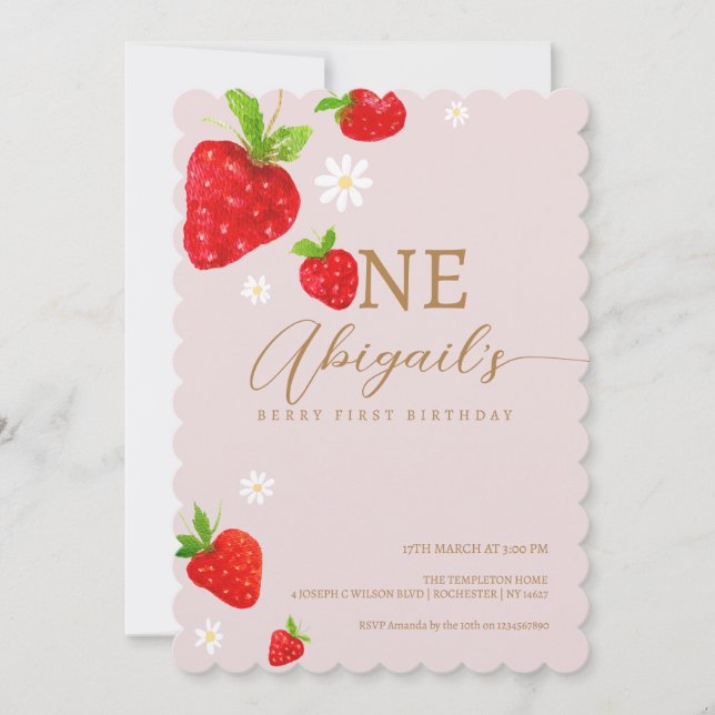 Berry First 1. Strawberry Birthday Einladung (Vorderseite)
