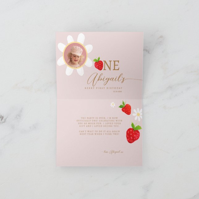 Berry First 1. Strawberry Birthday Foto Dankeskarte (Innenseite)