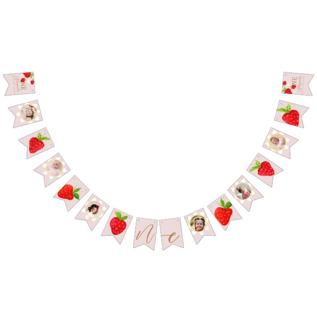 Berry First 1. Strawberry Birthday Foto Wimpelkette (Alle)