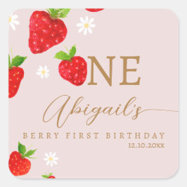 Berry First 1. Strawberry Birthday Quadratischer Aufkleber